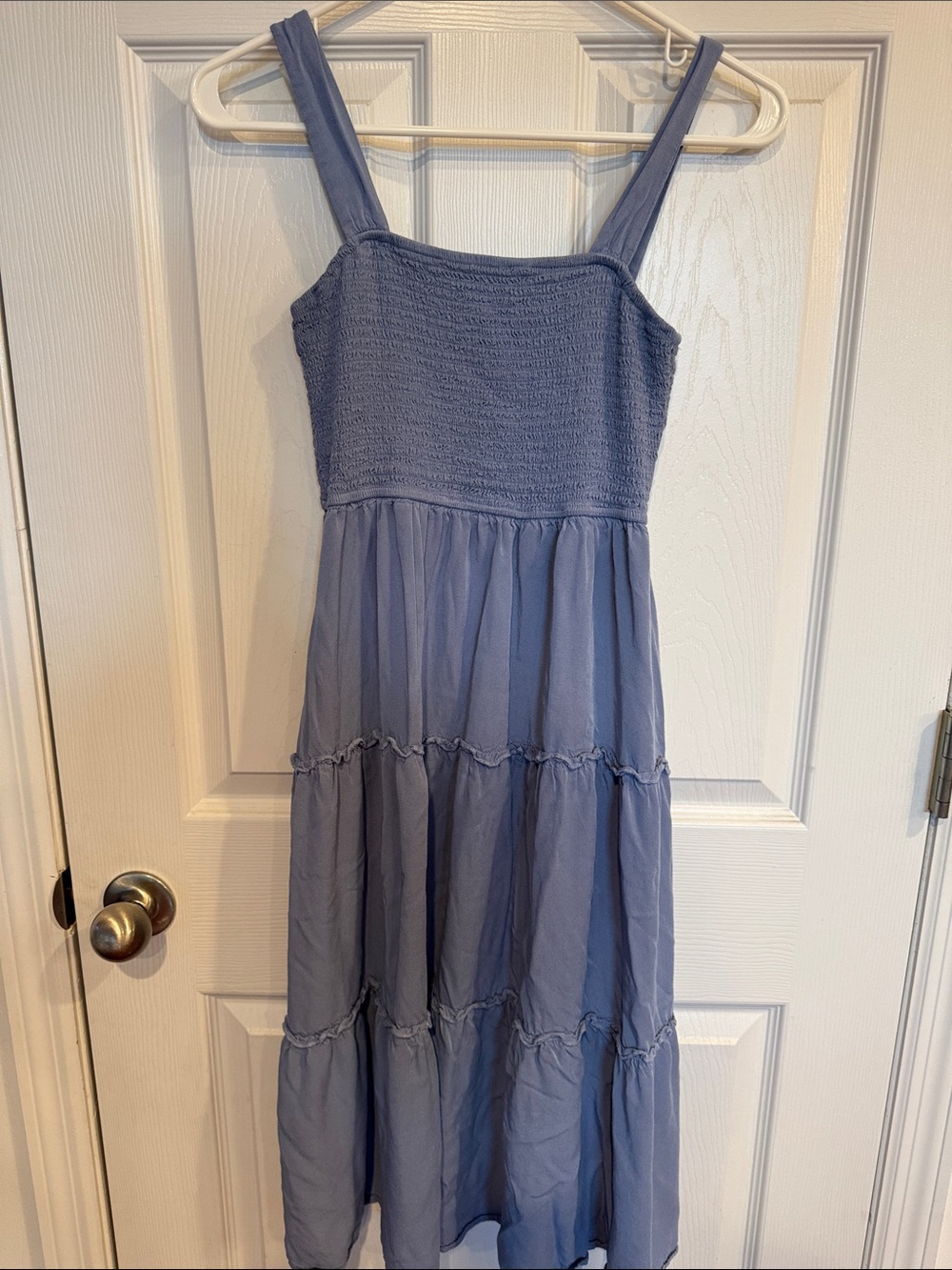 SHEIN Dusty Blue Smocked Tiered Midi Dress